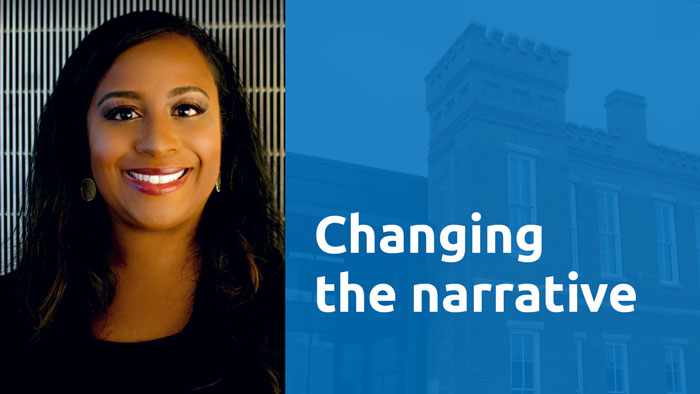 Kia Potts of LifeNet Health pictured next to photo of Black History Museum & Cultural Center of Virginia, with text Changing the narrative