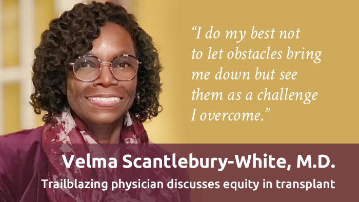 Dr. Velma Scantlebury-White smiling with quote, I do my best not to let obstacles bring me down but see them as a challenge I overcome.