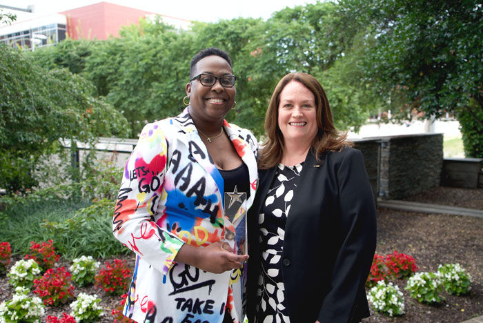 Award winner, Brittany Clayborne, with UNOS CEO, Maureen McBride