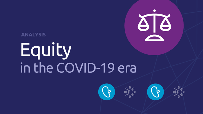 Analysis: equity in the COVID-19 era with icon of balanced scale and kidneys