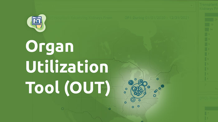 Map of U.S with concentration of blue outline circles around mid-eastern U.S. visualizing organ movement functionality of OUT