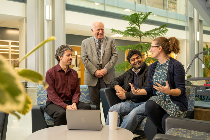 Researchers from S&T Daniel Shank, Cihan Dagli, Venkata Sriram Siddhardh Nadendla, and Casey Canfield talking