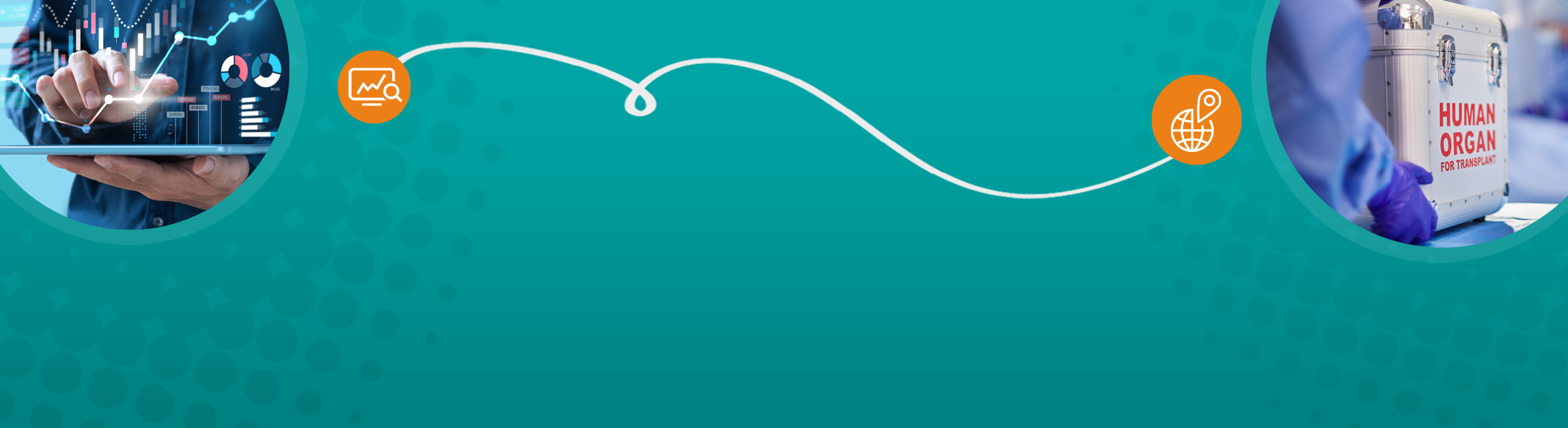 Collage of illustrative images of data from the UNOS Predictive Analytics tool alongside a doctor talking with woman, and a hand resting on a blanket while getting dialysis