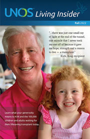 UNOS Living Insider newsletter cover featuring a smiling man and his granddaughter