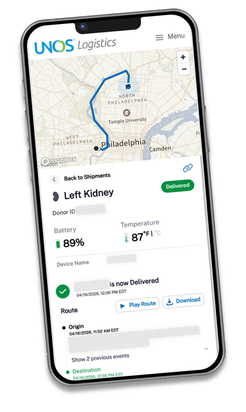 UNOS Logistics Organ Tracking Service