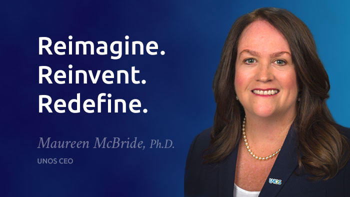 Maureen McBride with headline text: Reimagine. Reinvent. Redefine.