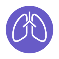 Purple circle with white outline drawing of lungs