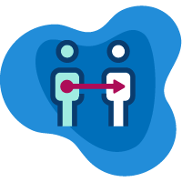 Icon of two people connected by a red arrow to illustrate organ donation