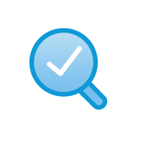 icon of magnifying glass with checkmark, part of Transplant process diagram © United Network for Organ Sharing. All rights reserved.