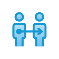 icon of two people connected by line with arrow moving from donor to recipient, part of Transplant process diagram © United Network for Organ Sharing. All rights reserved.