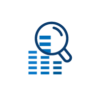 circle with magnifying glass icon reviewing data