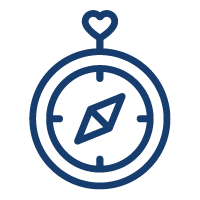Icon for ethics, a compass with heart symbol