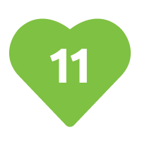 Green heart with number 11