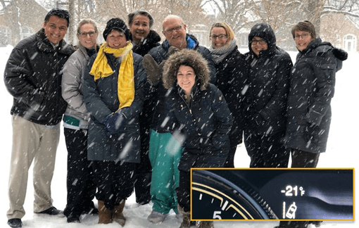 group standing together in the snow