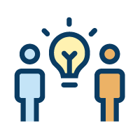 Icons of two people with lightbulb in between them