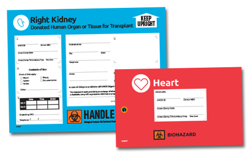 UNOS professional materials - organ shipping labels